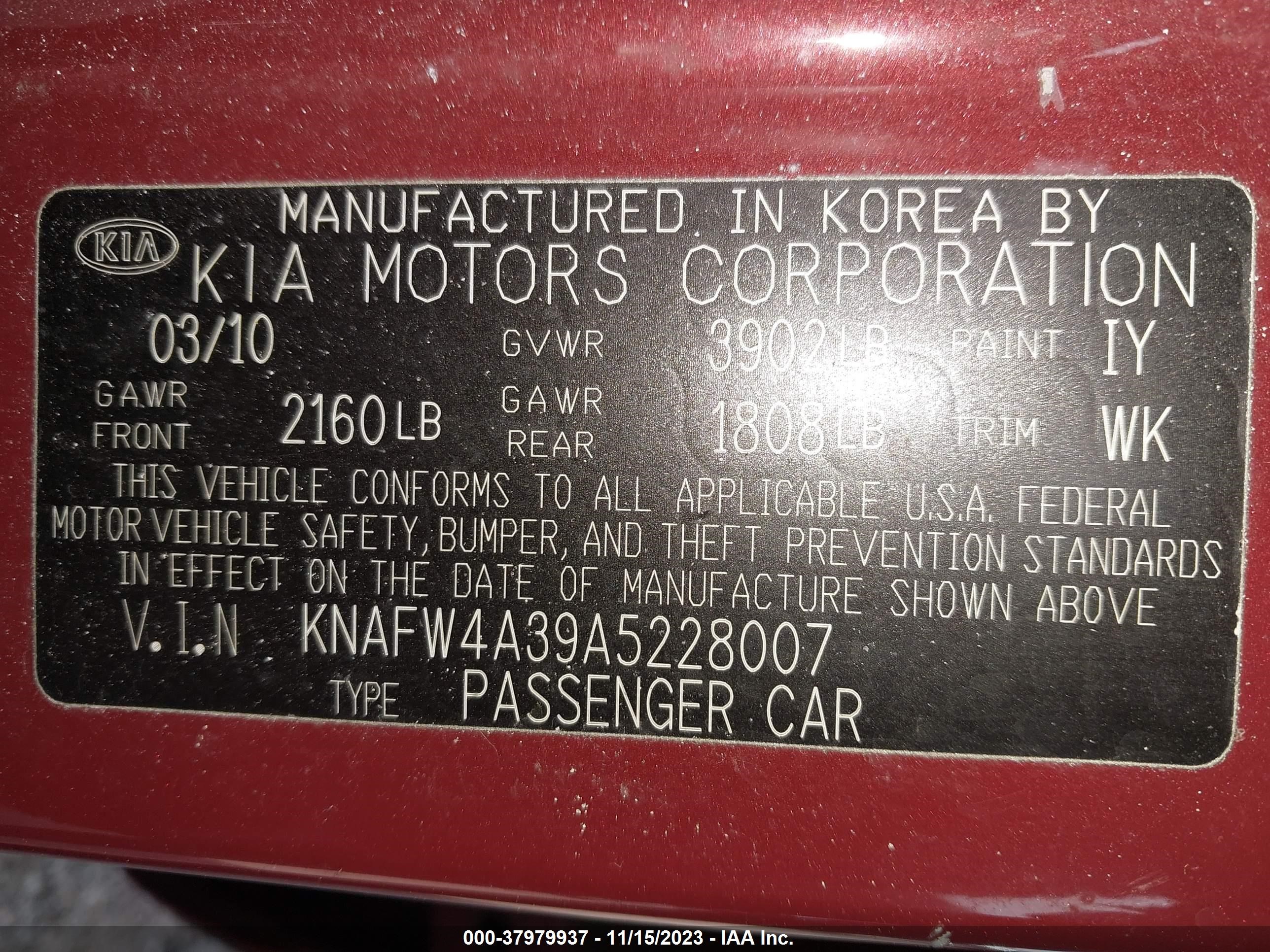 Photo 8 VIN: KNAFW4A39A5228007 - KIA FORTE 