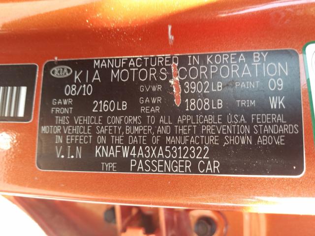 Photo 9 VIN: KNAFW4A3XA5312322 - KIA FORTE SX 