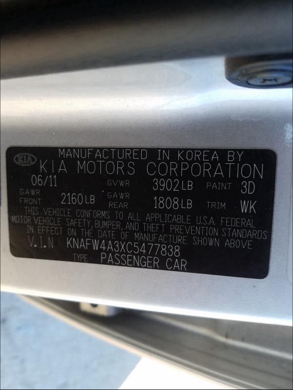 Photo 9 VIN: KNAFW4A3XC5477838 - KIA FORTE SX 