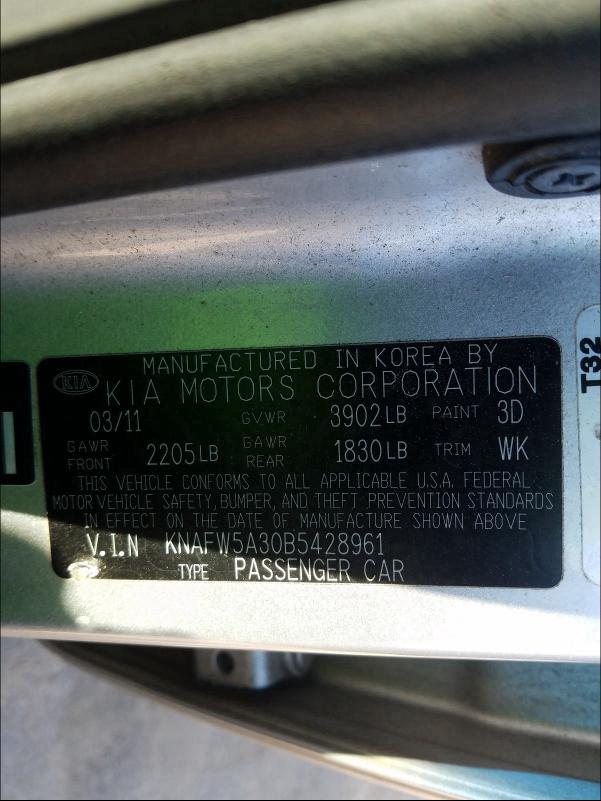 Photo 9 VIN: KNAFW5A30B5428961 - KIA FORTE SX 