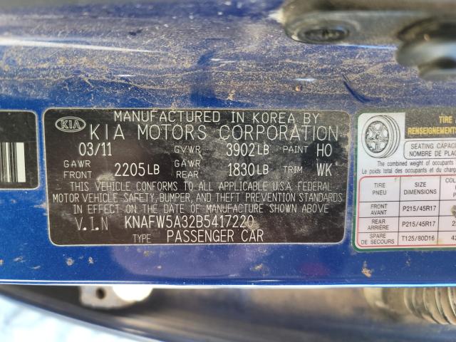 Photo 9 VIN: KNAFW5A32B5417220 - KIA FORTE SX 