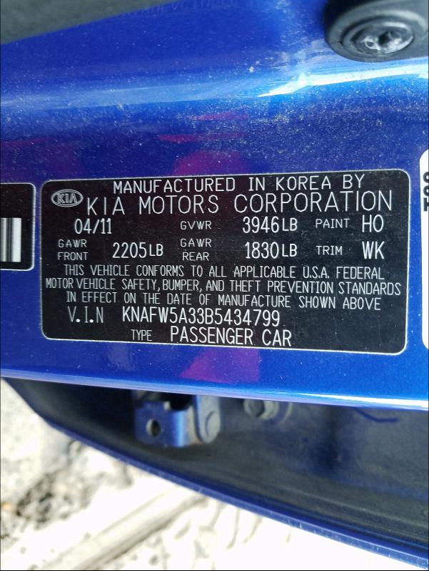 Photo 9 VIN: KNAFW5A33B5434799 - KIA FORTE SX 