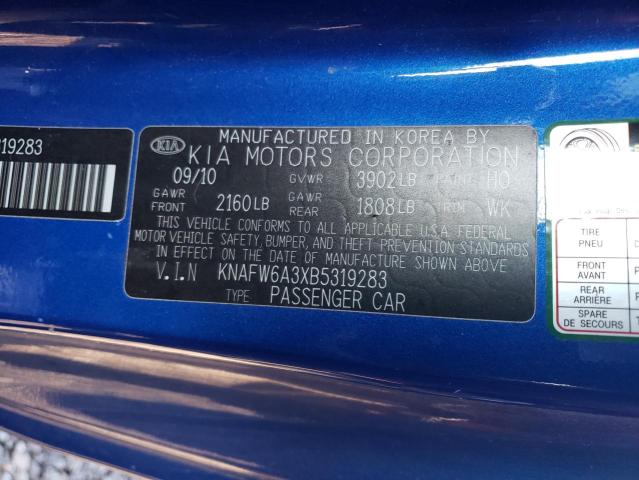 Photo 9 VIN: KNAFW6A3XB5319283 - KIA FORTE SX 