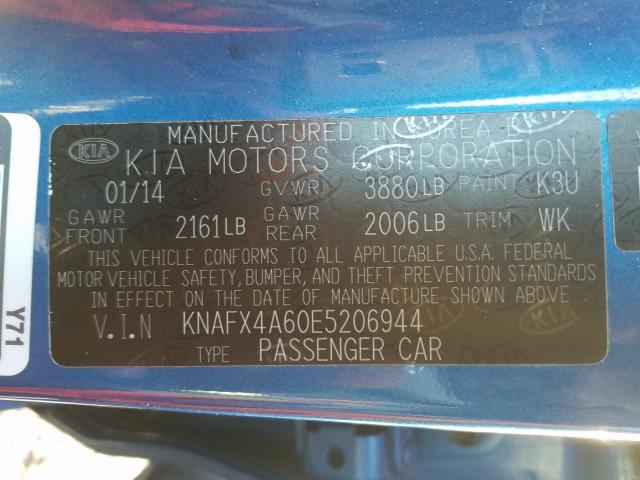 Photo 9 VIN: KNAFX4A60E5206944 - KIA FORTE LX 