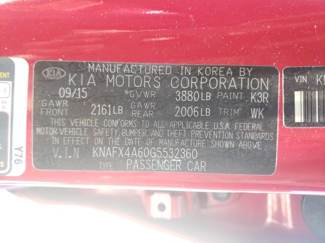 Photo 9 VIN: KNAFX4A60G5532360 - KIA FORTE LX 