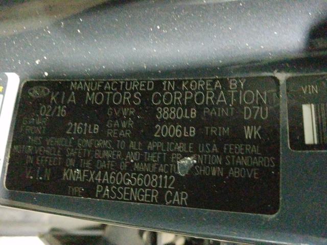 Photo 9 VIN: KNAFX4A60G5608112 - KIA FORTE LX 