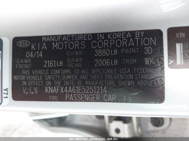 Photo 8 VIN: KNAFX4A61E5251214 - KIA FORTE 