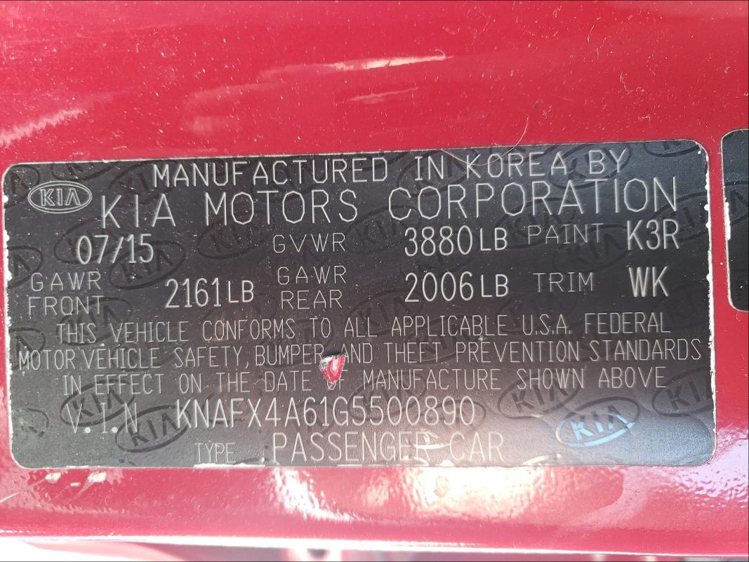 Photo 9 VIN: KNAFX4A61G5500890 - KIA FORTE LX 