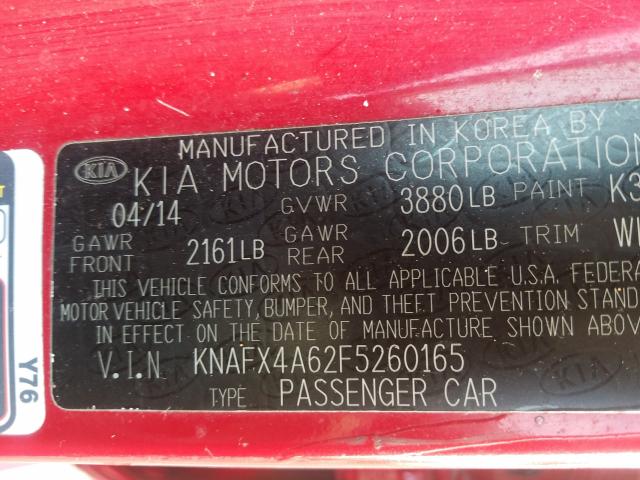 Photo 9 VIN: KNAFX4A62F5260165 - KIA FORTE LX 