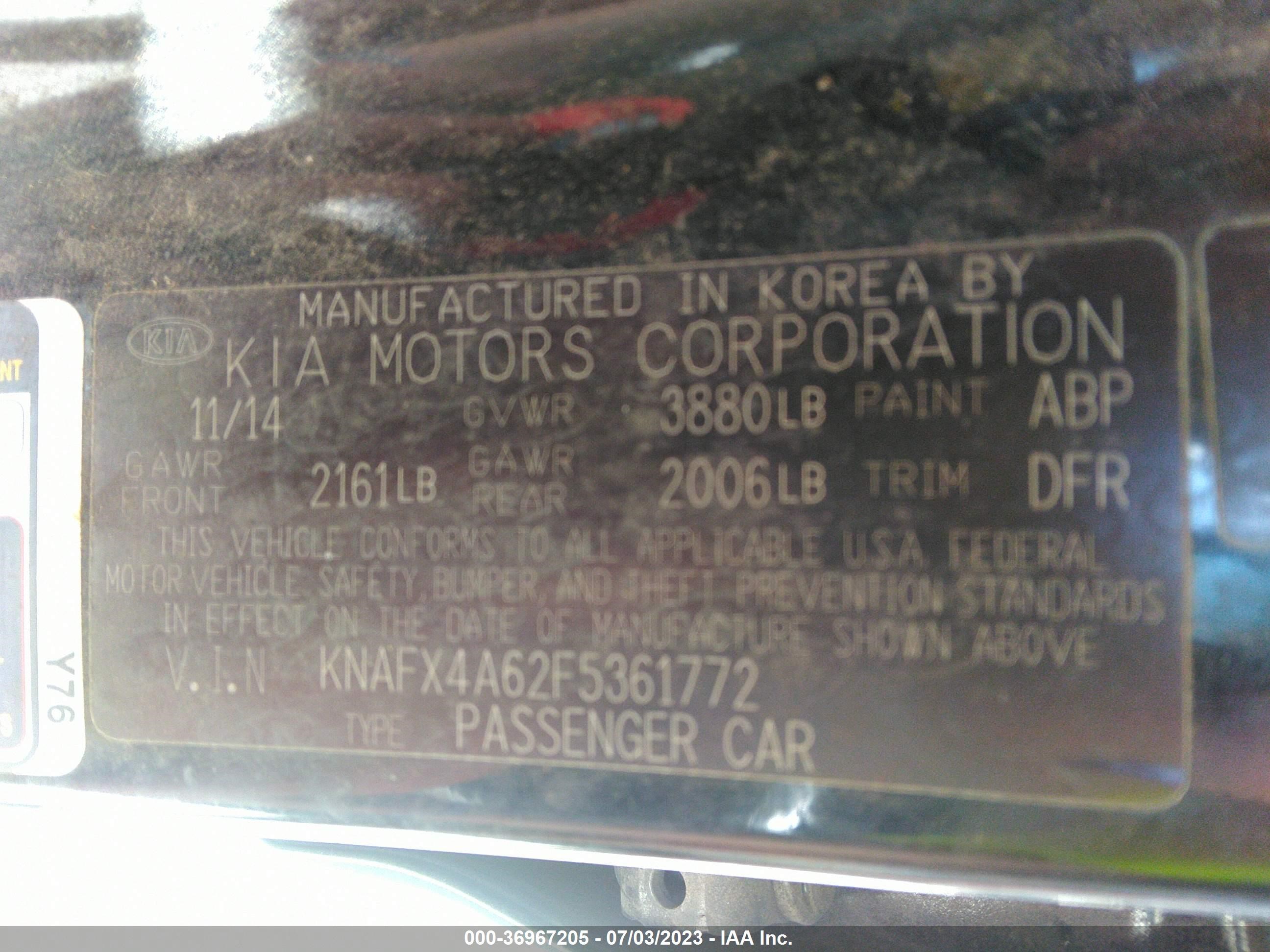 Photo 8 VIN: KNAFX4A62F5361772 - KIA FORTE 