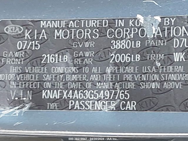 Photo 8 VIN: KNAFX4A63G5497765 - KIA FORTE 