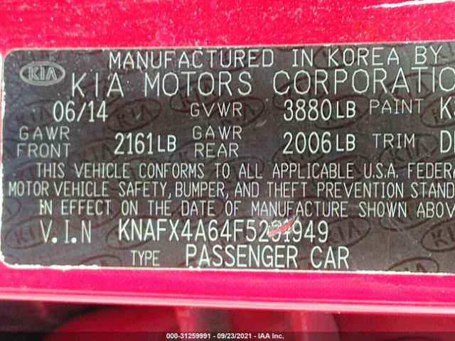 Photo 8 VIN: KNAFX4A64F5291949 - KIA FORTE 