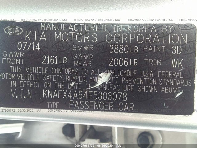 Photo 8 VIN: KNAFX4A64F5303078 - KIA FORTE 