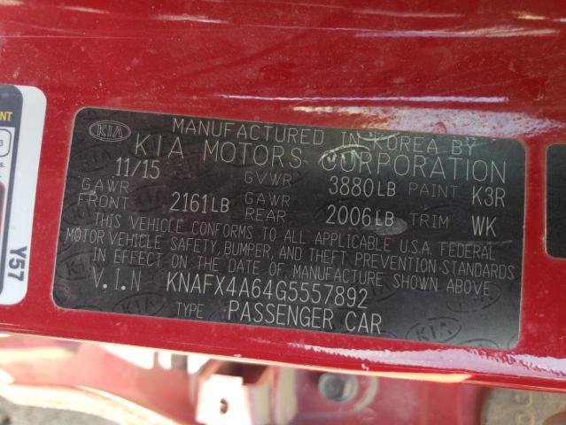 Photo 12 VIN: KNAFX4A64G5557892 - KIA FORTE LX 