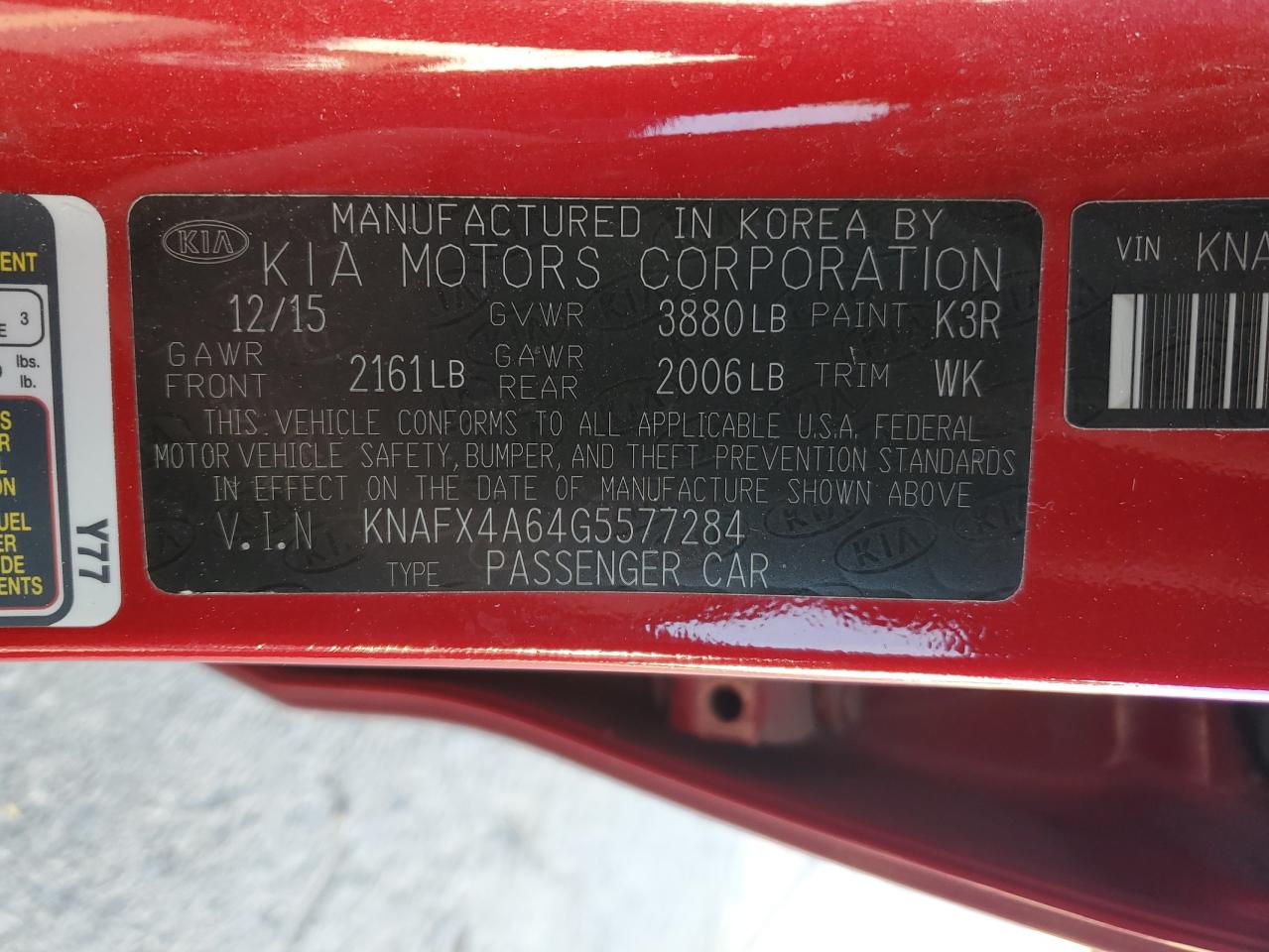 Photo 12 VIN: KNAFX4A64G5577284 - KIA FORTE 