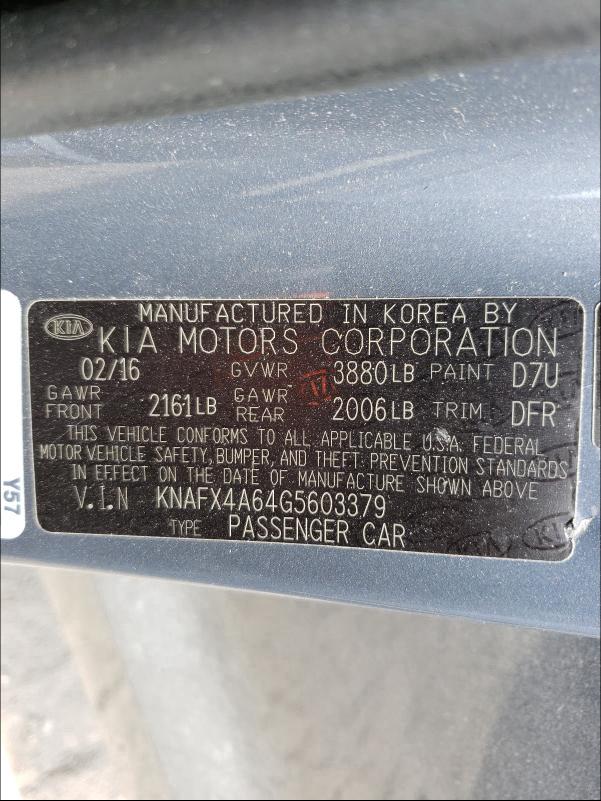 Photo 9 VIN: KNAFX4A64G5603379 - KIA FORTE LX 