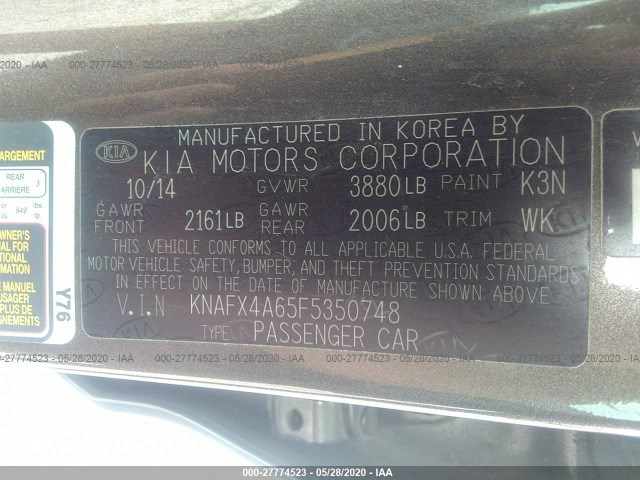 Photo 8 VIN: KNAFX4A65F5350748 - KIA FORTE 