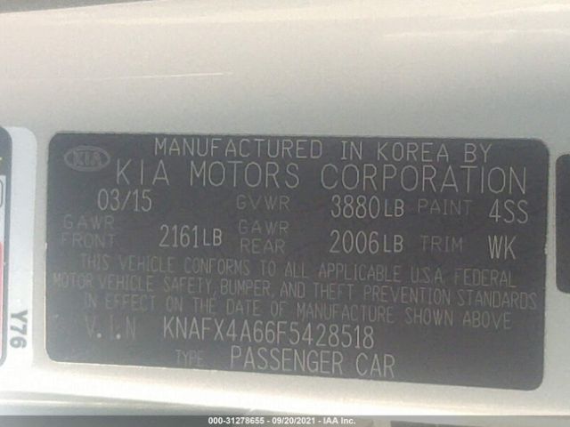 Photo 8 VIN: KNAFX4A66F5428518 - KIA FORTE 