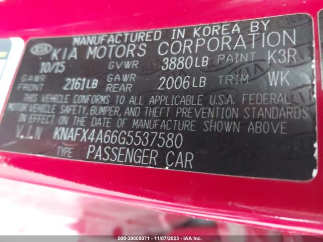 Photo 8 VIN: KNAFX4A66G5537580 - KIA FORTE 