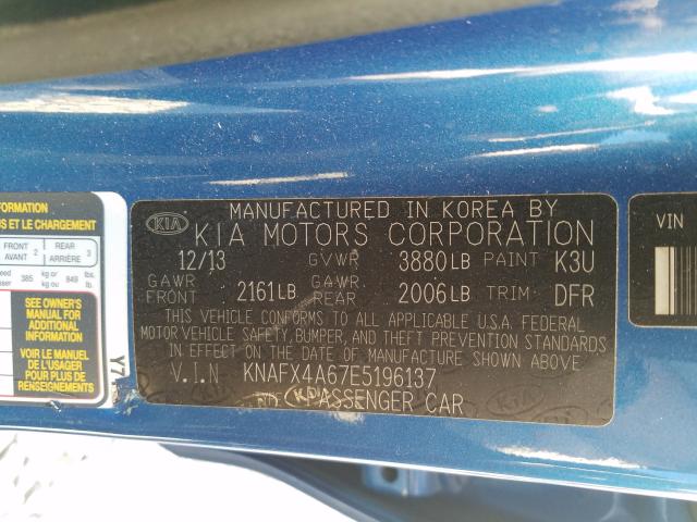 Photo 9 VIN: KNAFX4A67E5196137 - KIA FORTE LX 