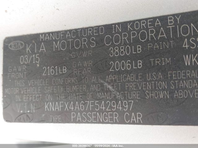 Photo 8 VIN: KNAFX4A67F5429497 - KIA FORTE 