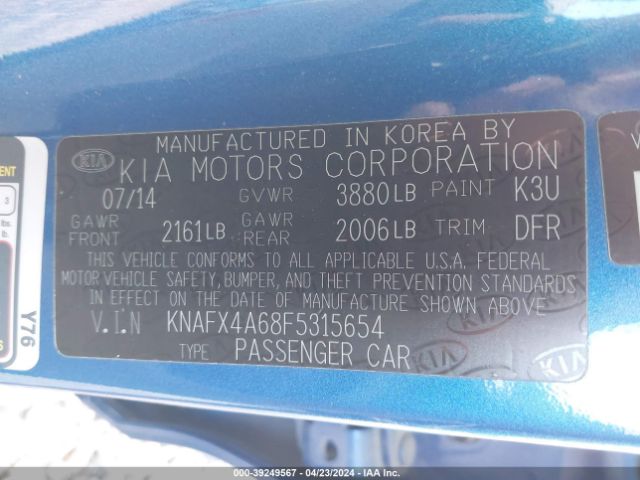 Photo 8 VIN: KNAFX4A68F5315654 - KIA FORTE 