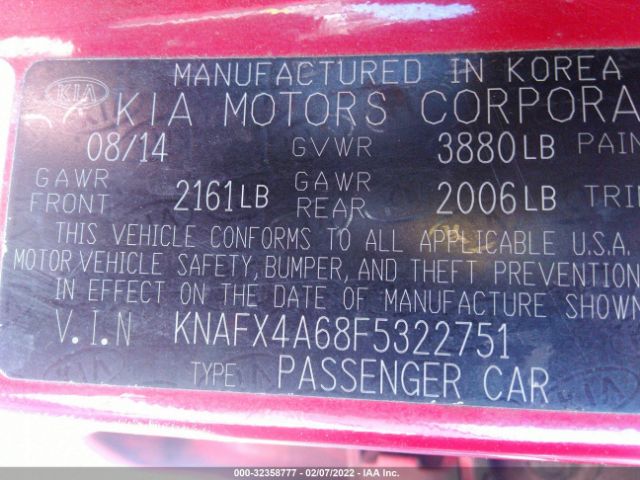 Photo 8 VIN: KNAFX4A68F5322751 - KIA FORTE 