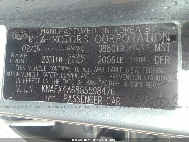 Photo 8 VIN: KNAFX4A68G5598476 - KIA FORTE 