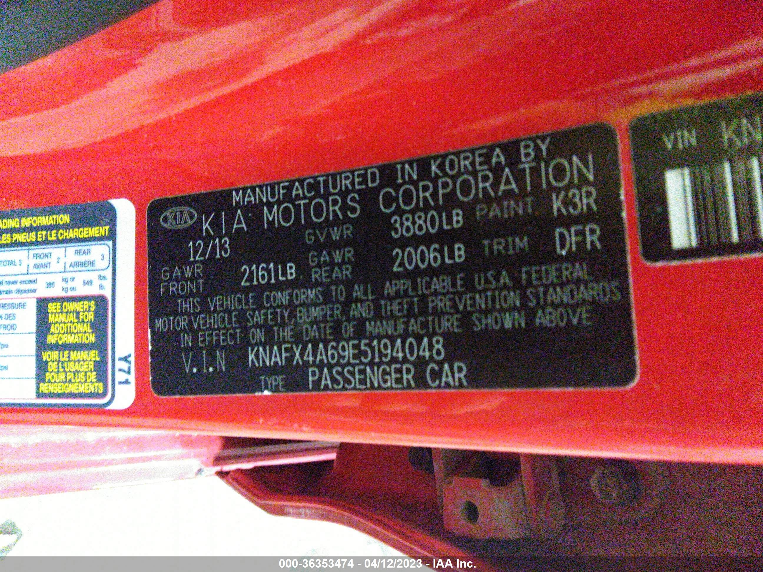 Photo 8 VIN: KNAFX4A69E5194048 - KIA FORTE 