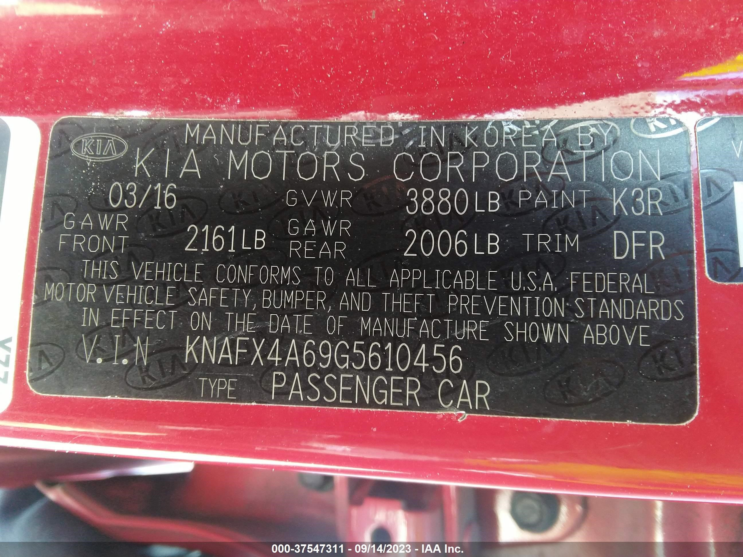 Photo 8 VIN: KNAFX4A69G5610456 - KIA FORTE 