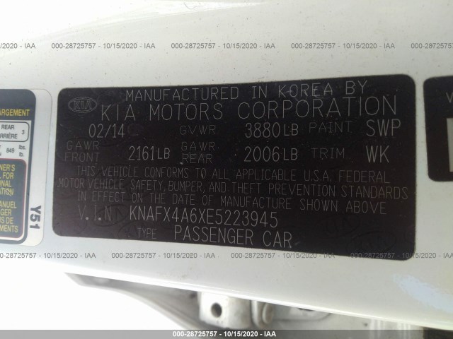 Photo 8 VIN: KNAFX4A6XE5223945 - KIA FORTE 