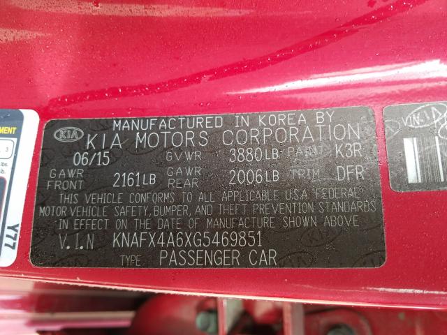 Photo 9 VIN: KNAFX4A6XG5469851 - KIA FORTE LX 