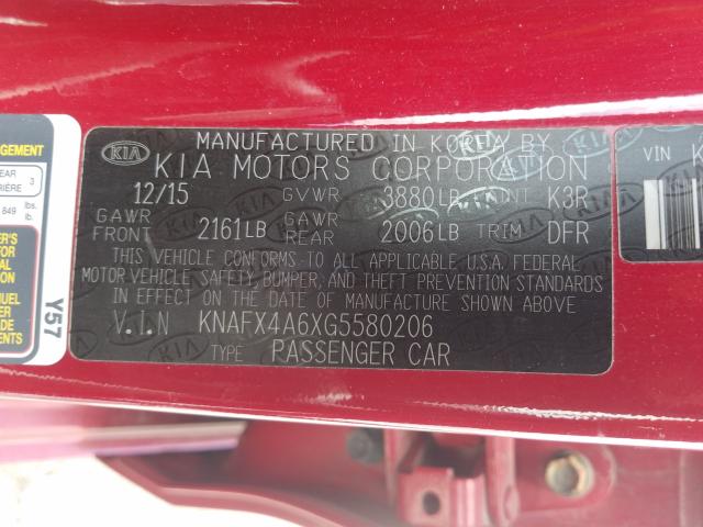 Photo 9 VIN: KNAFX4A6XG5580206 - KIA FORTE LX 