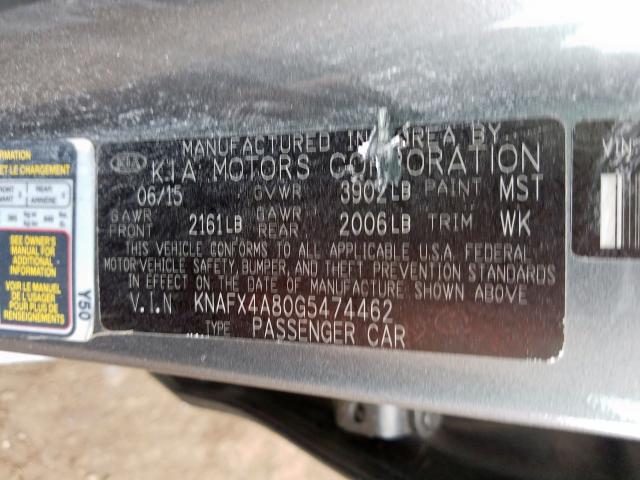 Photo 9 VIN: KNAFX4A80G5474462 - KIA FORTE EX 