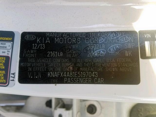 Photo 9 VIN: KNAFX4A81E5197043 - KIA FORTE EX 