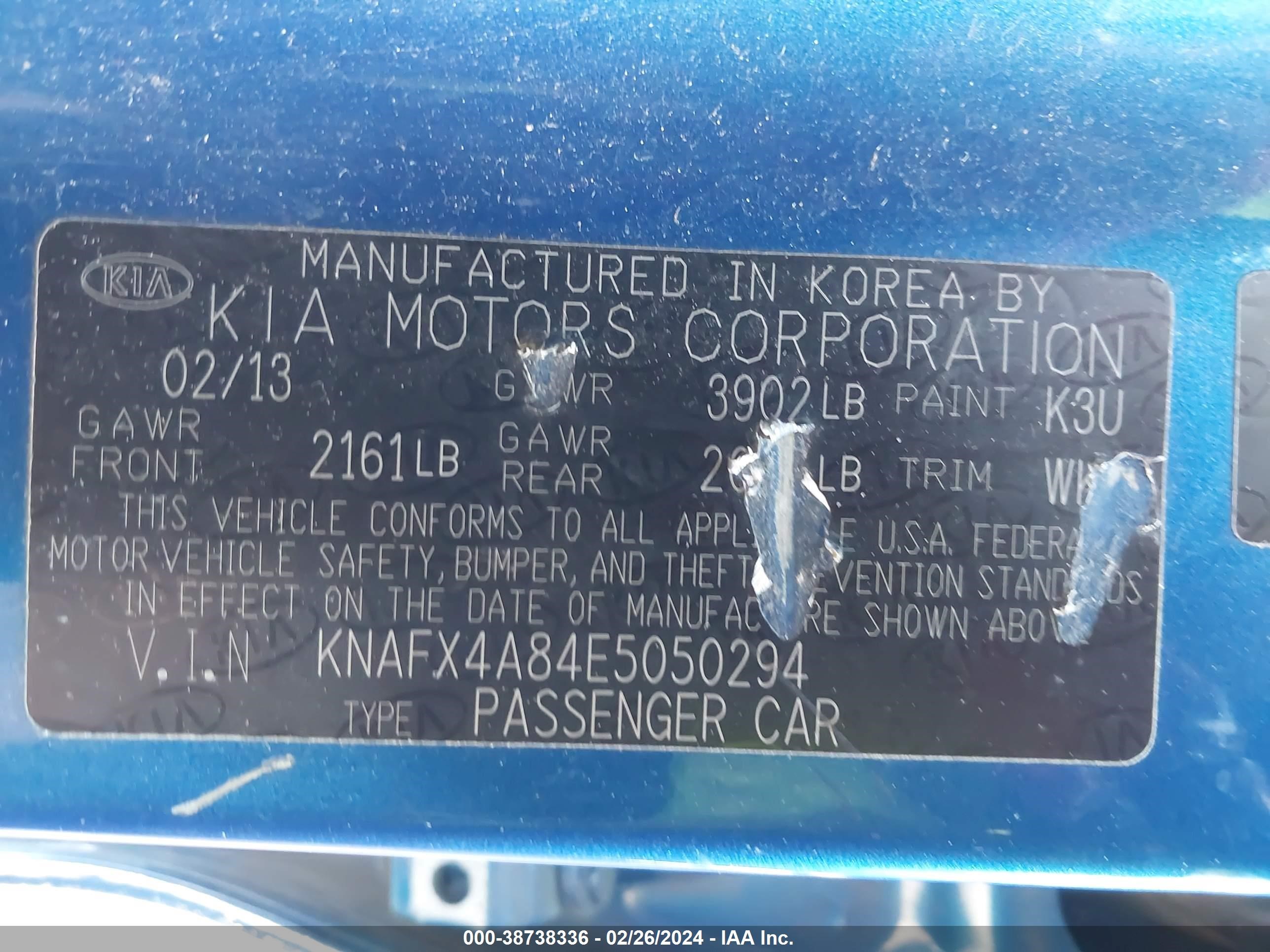 Photo 8 VIN: KNAFX4A84E5050294 - KIA FORTE 