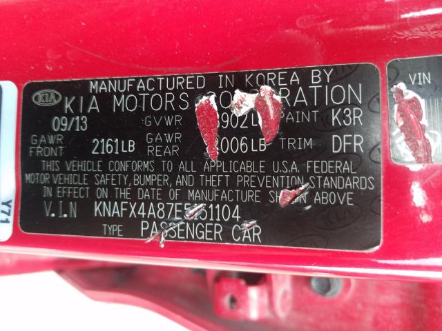 Photo 9 VIN: KNAFX4A87E5151104 - KIA FORTE EX 