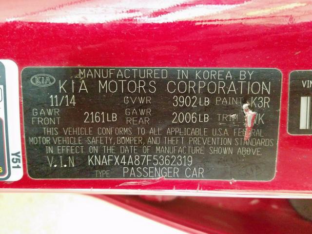 Photo 9 VIN: KNAFX4A87F5362319 - KIA FORTE EX 