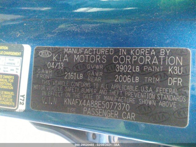 Photo 8 VIN: KNAFX4A88E5077370 - KIA FORTE 