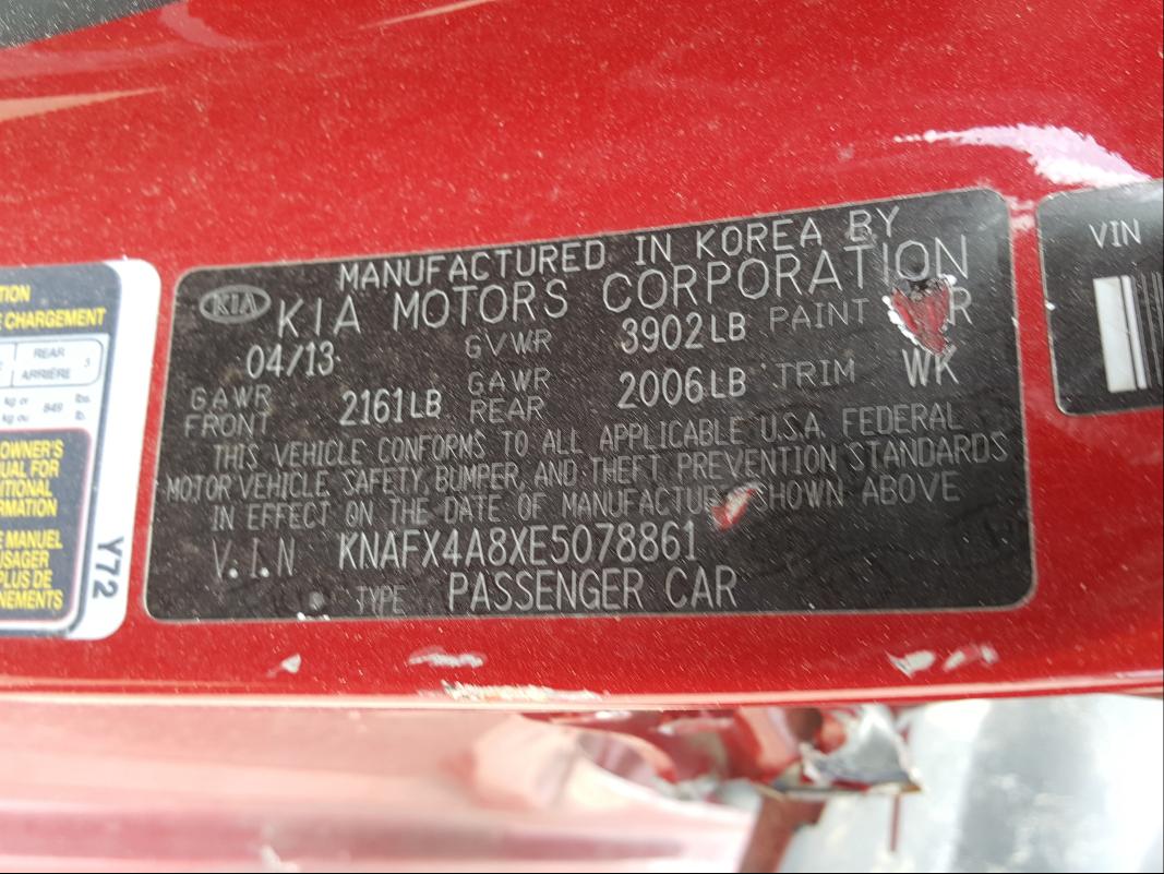 Photo 9 VIN: KNAFX4A8XE5078861 - KIA FORTE EX 