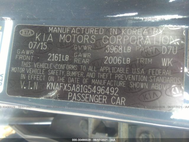 Photo 8 VIN: KNAFX5A81G5496492 - KIA FORTE 5-DOOR 