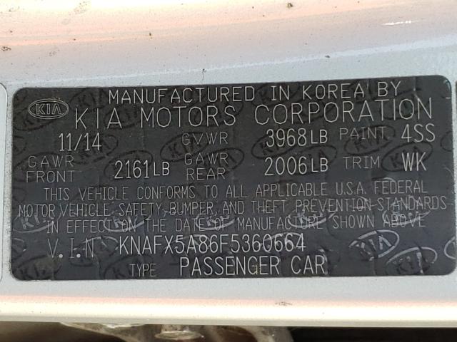 Photo 9 VIN: KNAFX5A86F5360664 - KIA FORTE EX 