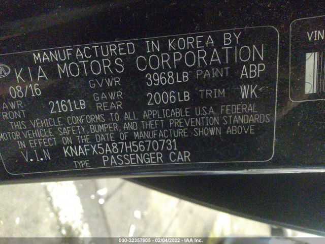 Photo 8 VIN: KNAFX5A87H5670731 - KIA FORTE5 