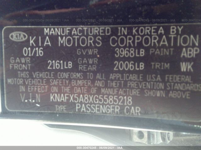 Photo 8 VIN: KNAFX5A8XG5585218 - KIA FORTE 5-DOOR 