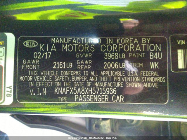 Photo 8 VIN: KNAFX5A8XH5715936 - KIA FORTE5 