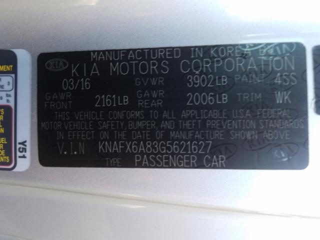 Photo 9 VIN: KNAFX6A83G5621627 - KIA FORTE EX 