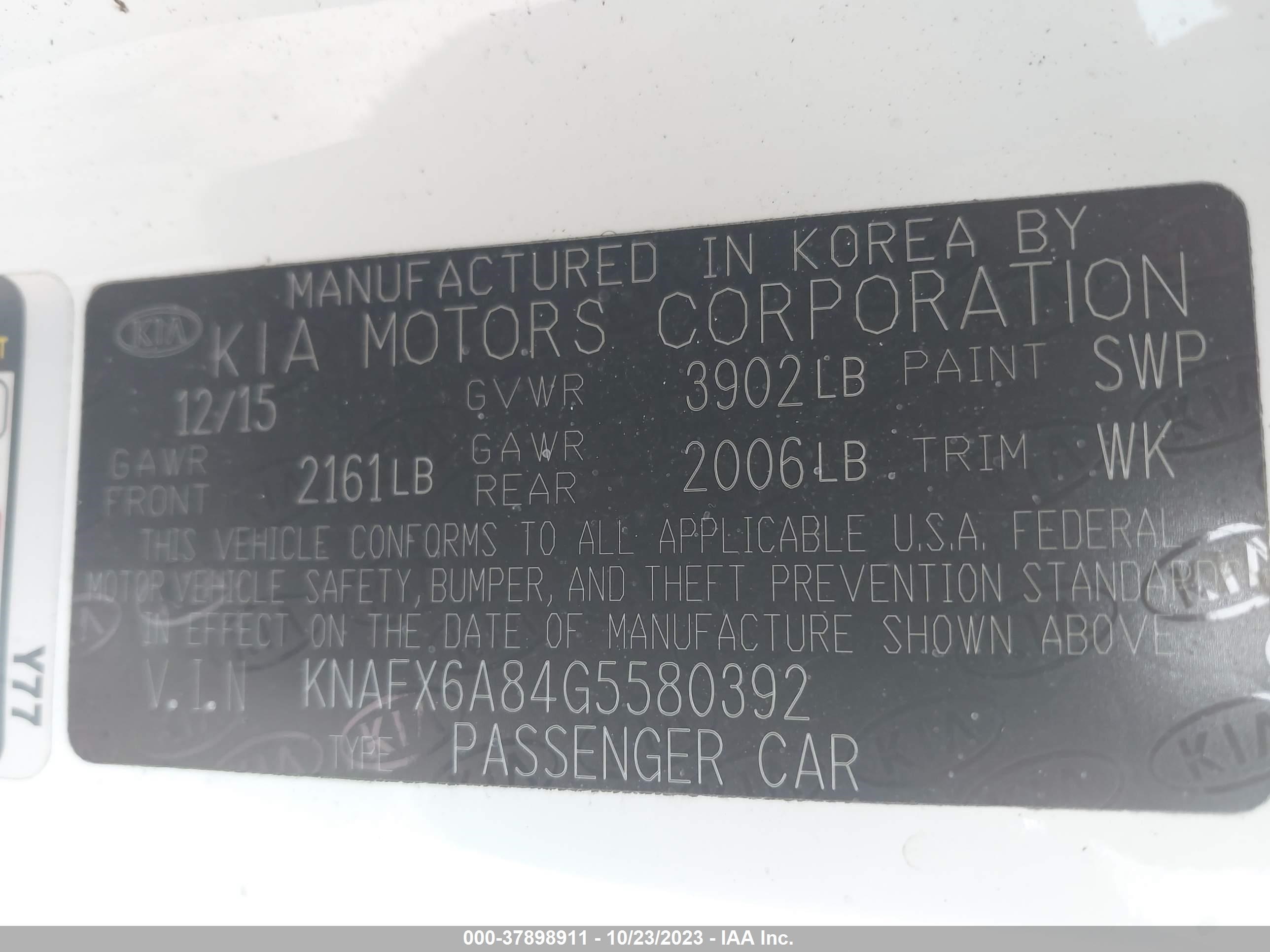 Photo 8 VIN: KNAFX6A84G5580392 - KIA FORTE 