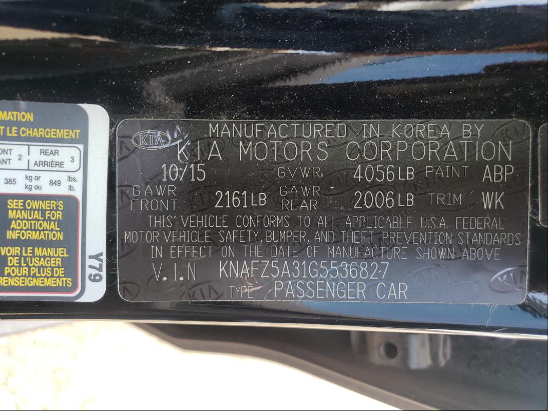 Photo 9 VIN: KNAFZ5A31G5536827 - KIA FORTE SX 