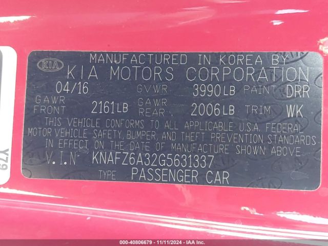 Photo 8 VIN: KNAFZ6A32G5631337 - KIA FORTE KOUP 