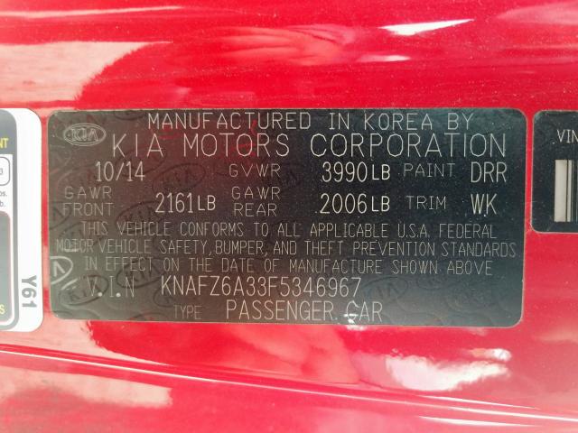 Photo 9 VIN: KNAFZ6A33F5346967 - KIA FORTE SX 